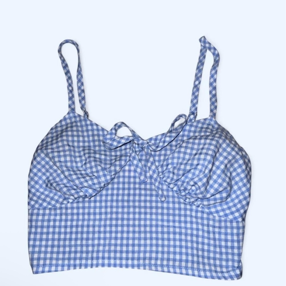 White and blue gingham top